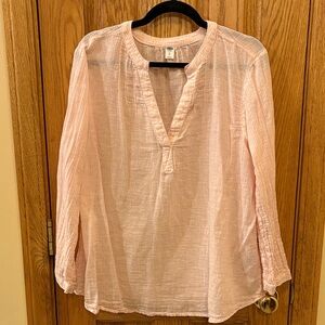 Old Navy Soft Pink and White Striped V-Neck Blouse